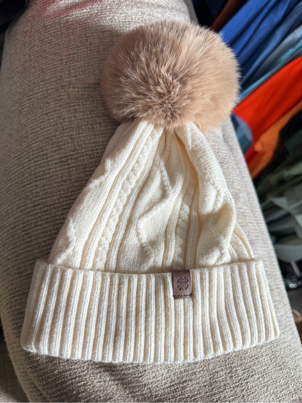 Lucky Brand Knit Faux Fur Pom Beanie